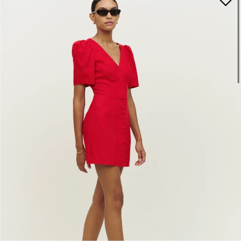 Reformation Joelle Linen Mini Dress in Red Cherry